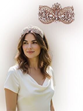 Rose Gold Bridal Crown: Rhinestone & Pearl Tiara Headband